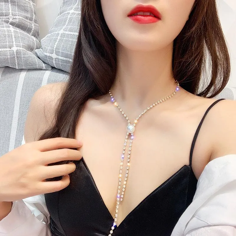 Trend Chinestone Choker Женщины цепь шеи длинные женские ключицы темперамент элегантный ожерелье мода ювелирные изделия кулон ожерелья