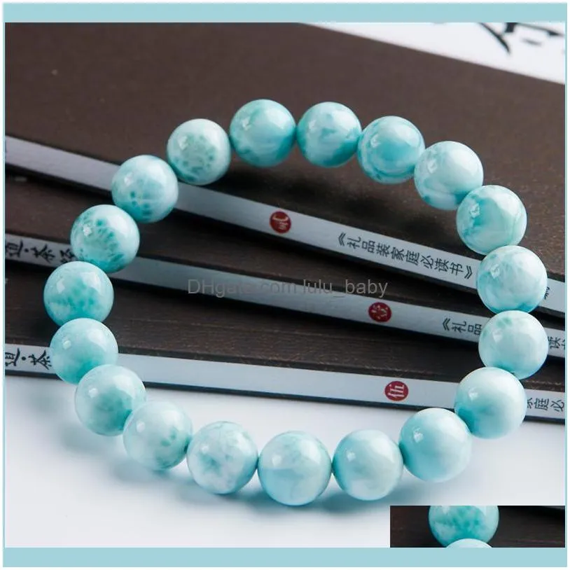 Beaded, Strands 11mm Genuine Blue Natural Larimar Bracelet Women Female Stretch Crystal Round Bead Drop 1