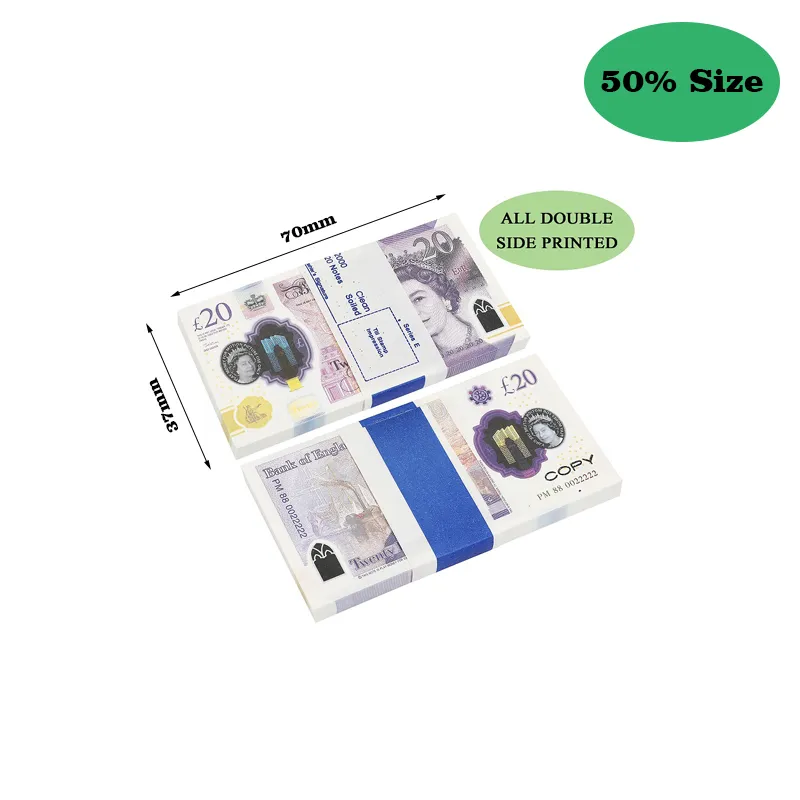 50% Taille Replica US FAKE Money Kids Play Toy ou Family Game Paper Copy UK Banknote 100pcs Pack Practice Counting Movie Prop Pouldsdahcb6b5