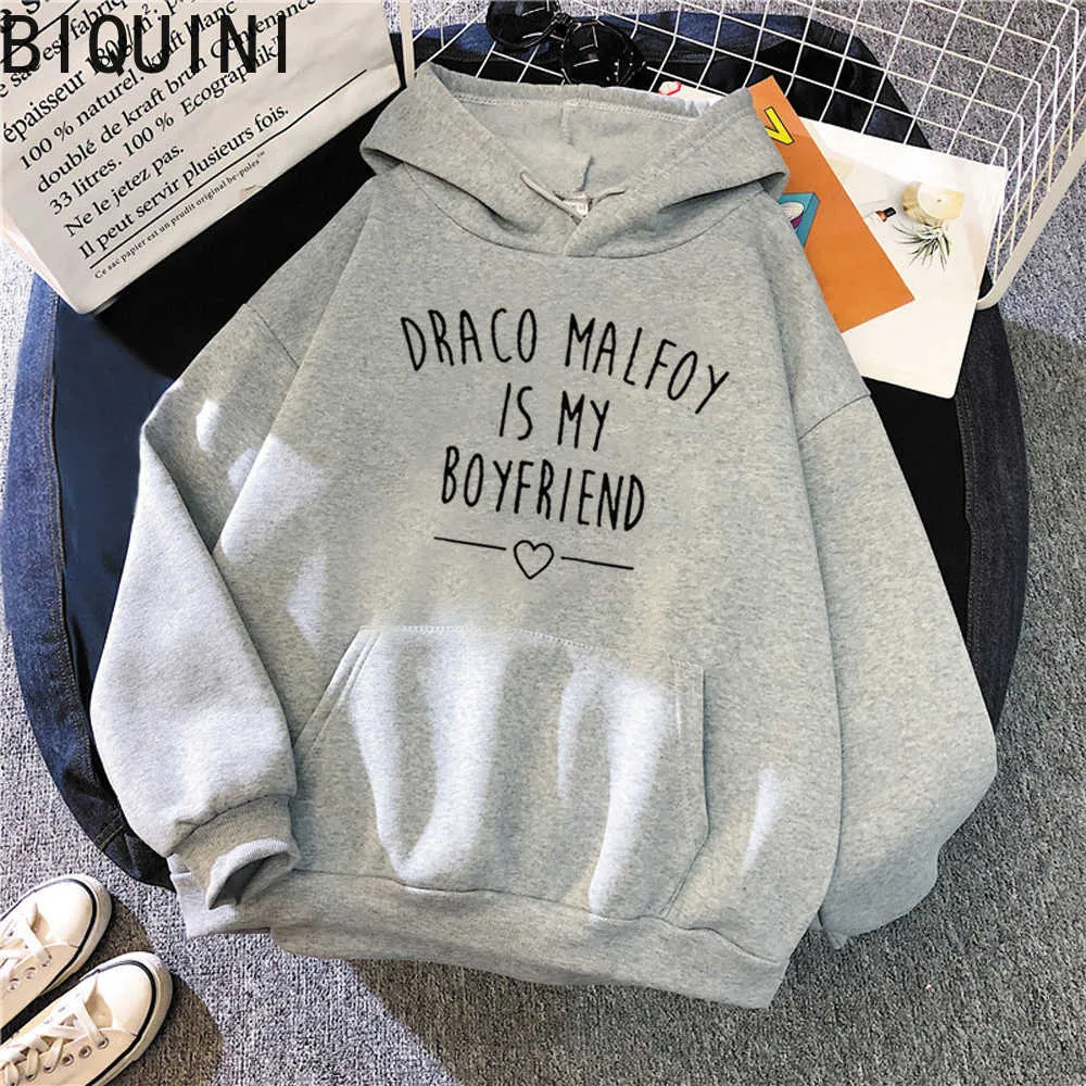 Draco Malfoy Is My Boyfriend Letter Print Sweatshirts Harajuku Hoodies Women 2021Spring Casual Fashion Streetwear Wram Pink Tops Y0820