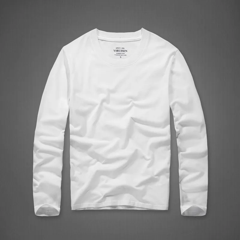Chegada nova manga longa homens camiseta cor sólida algodão de algodão undershirt em branco roupa interior o pescoço y0322