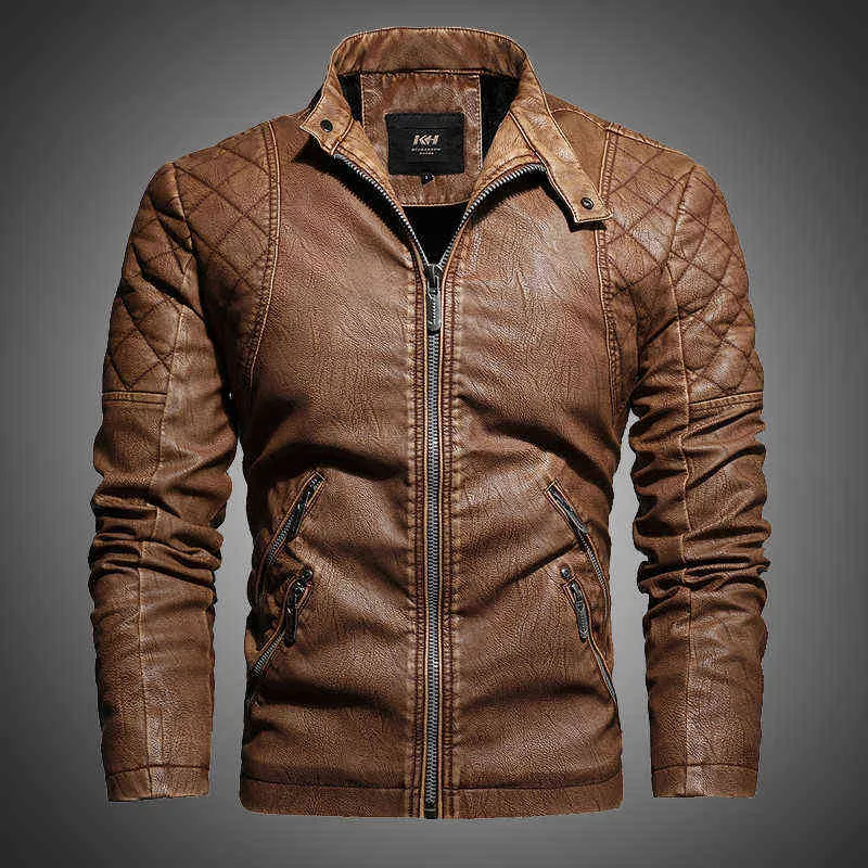 Casaco de couro dos homens casaco de inverno estilo moda casual desgaste plissado drsigned zíper jaqueta jaqueta de motocicleta para homens pele forrada 210603