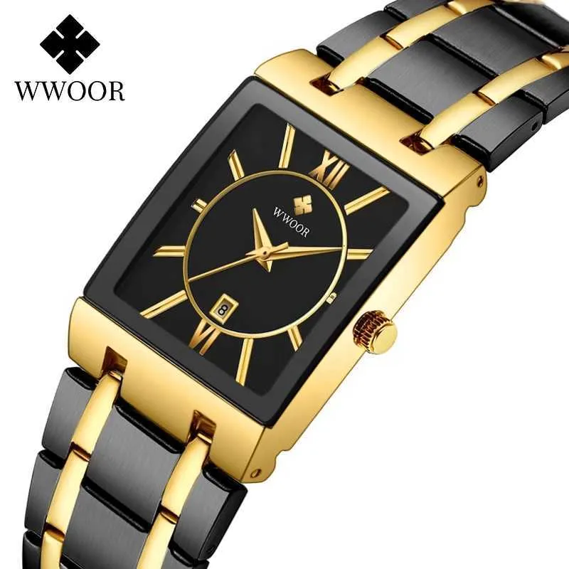 Relogio Masculino Wwoor Business Full Steel Mens Relógios Top Marca Luxo Ouro Quartzo Data de Quartzo Relógio Homens Relógio Quadrado 210527