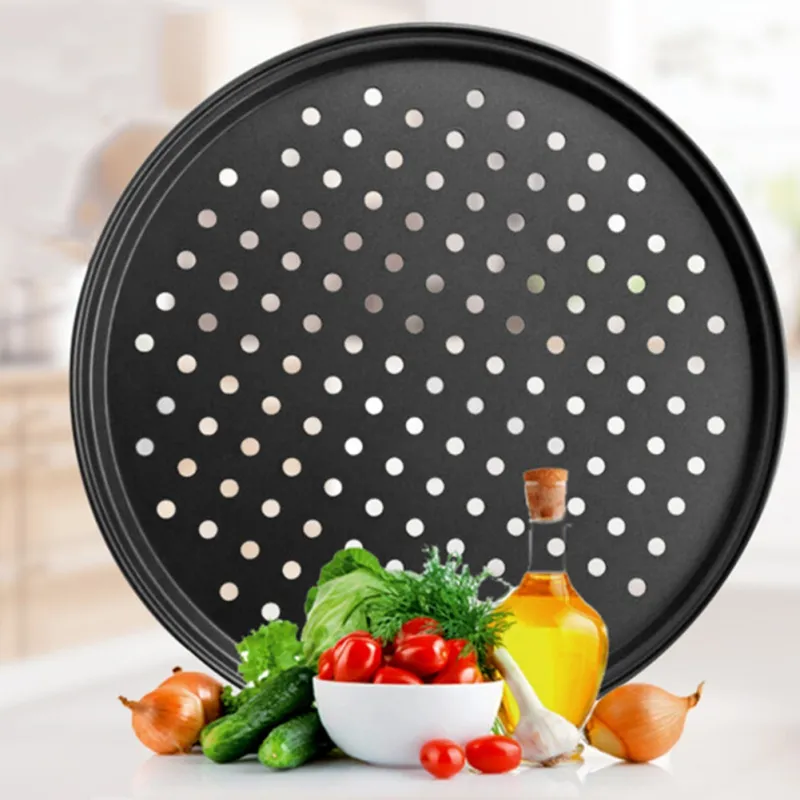 Rostfritt stål Non-Stick Round Cake Pan Mikrovågsugn Bakningsrätter Pannor Pie Bricka Bakning Pizza Pan Ny