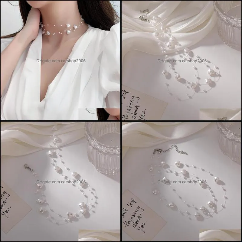 Chains Multi-Layered Love Pearl Choker Necklace Female 2021 Clavicle Chain Niche Design Jewelry For Woman Trend