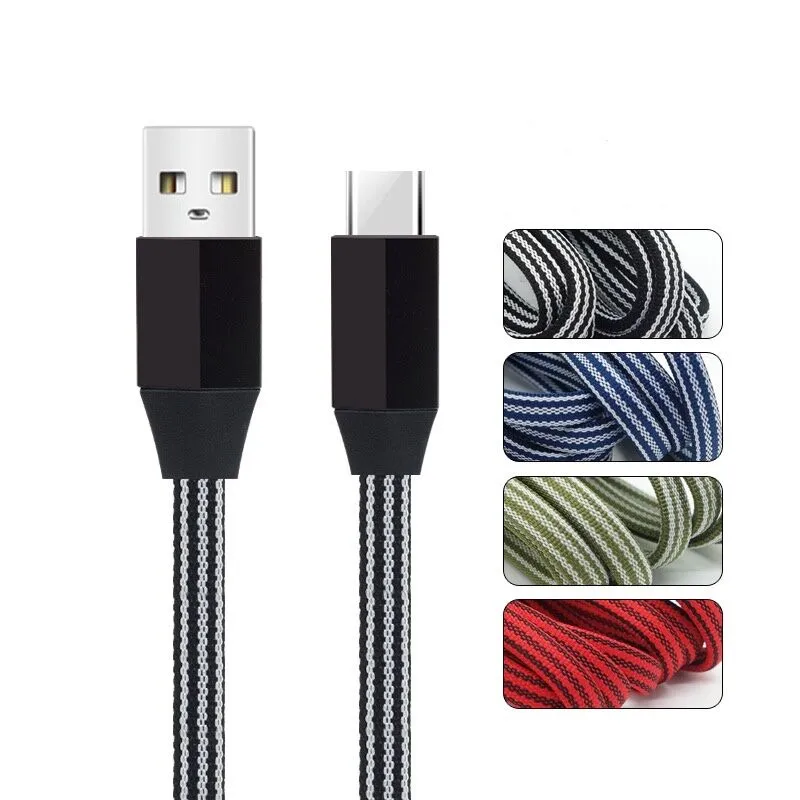 1M / 3FT Metal Flat Noodle Micro Type c Cavi USB V8 2A cavo di ricarica veloce per samsung s6 s7 edge s8 note 8 htc android phone