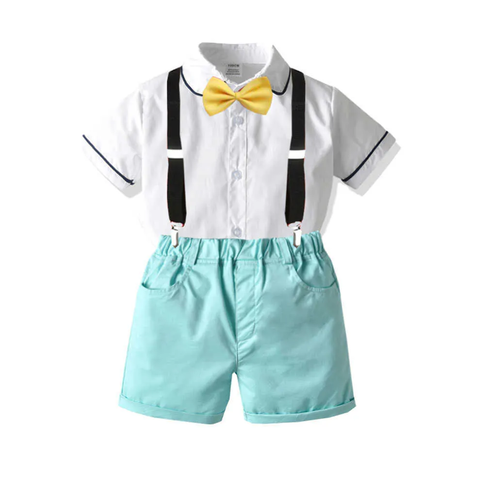 2020, conjuntos de ropa de caballero para bebés y niños, 2 uds., camisetas de manga corta sólidas con un solo pecho, pantalones cortos, trajes 1-6Y X0802