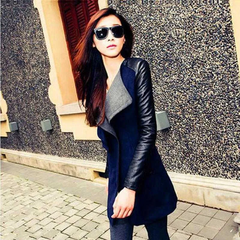 Trenchcoat für Frauen Streetwear Umlegekragen Schlank Patchwork 3 Farben Damen Frühling Lange Mantel Jacke Kleidung S M L XL 210625