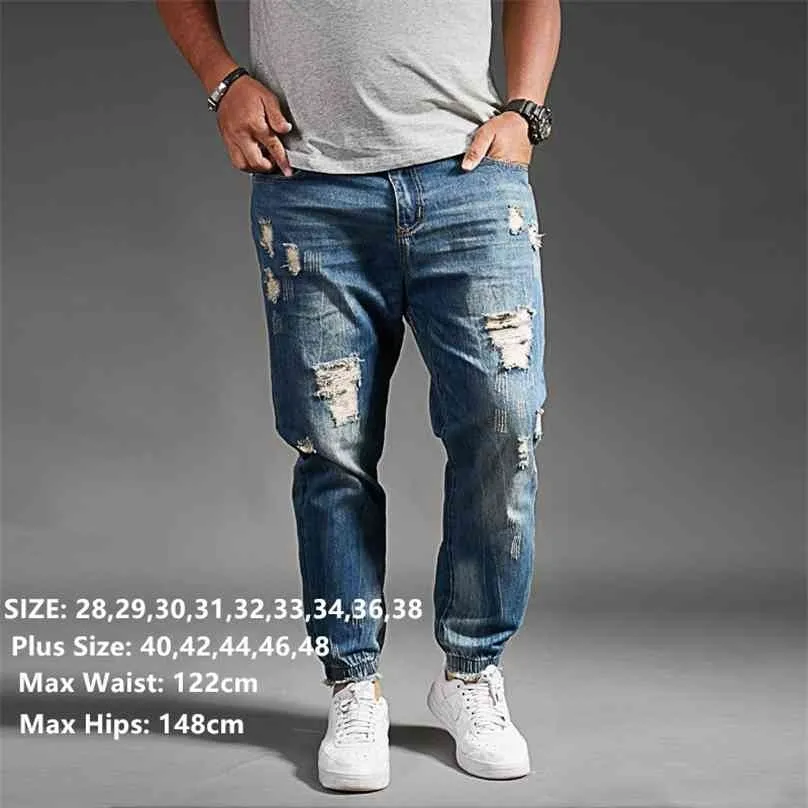 Jeans strappati per uomo Blue Black Denim Mens Jean Homme Harem Hip Hop Pantaloni taglie forti 44 48 Uomo Fashions Jogger Pants 210716