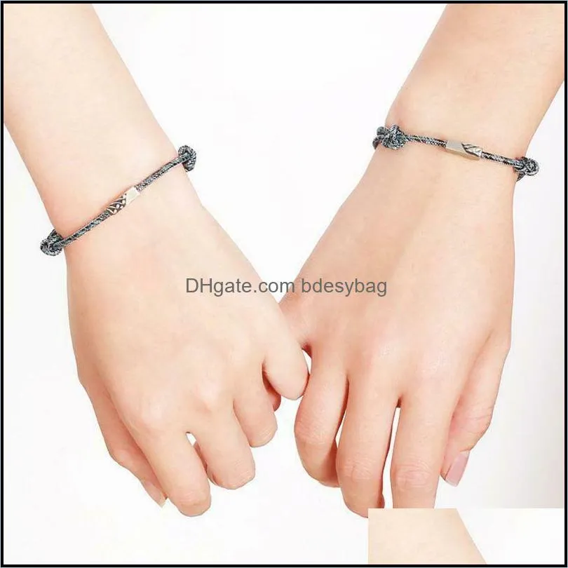Charm Bracelets Est 2pcs Couple Bracelet Rope Braided Distance Magnetic Jewelry Lover Kit