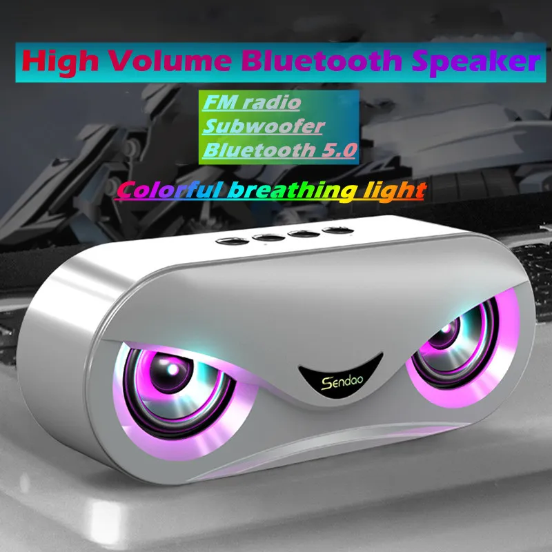 M6 Wireless Bluetooth -högtalare Portable Dual Speaker Subwoofer TF Card Sound Column LED Colorful Breathing Light Support FM Radio