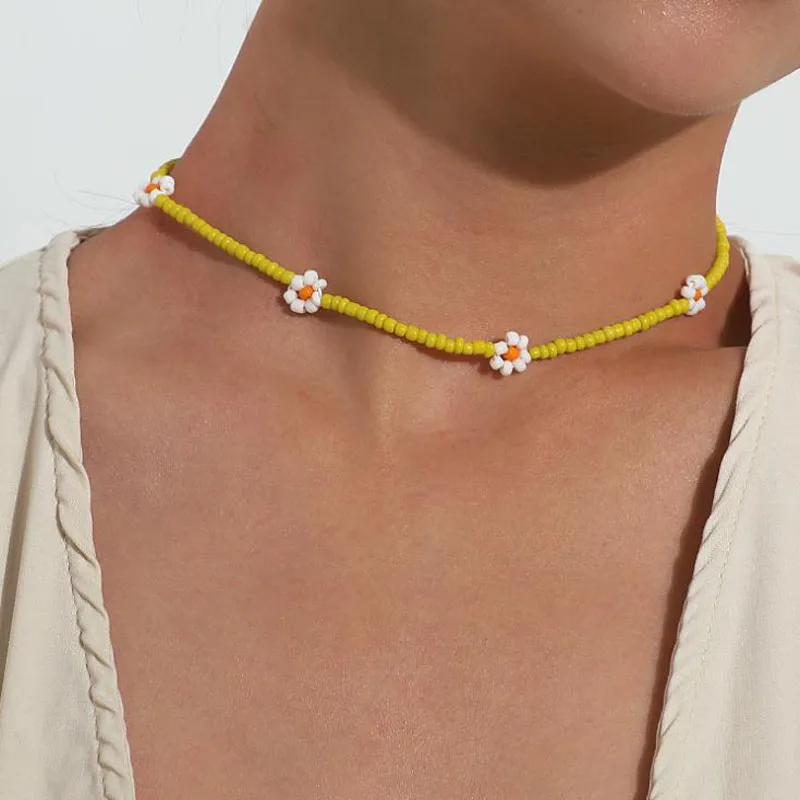 Корея Цветы Ожерелья Красочные Бисером Очарование Заявление Chare Choker Для Женщин Отпуск Ювелирные Изделия Подарок