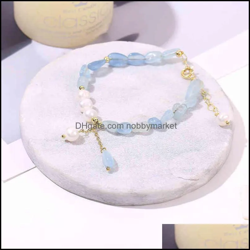 2021 new sea blue freshwater pearl bracelet simple temperament jewelry direct sale