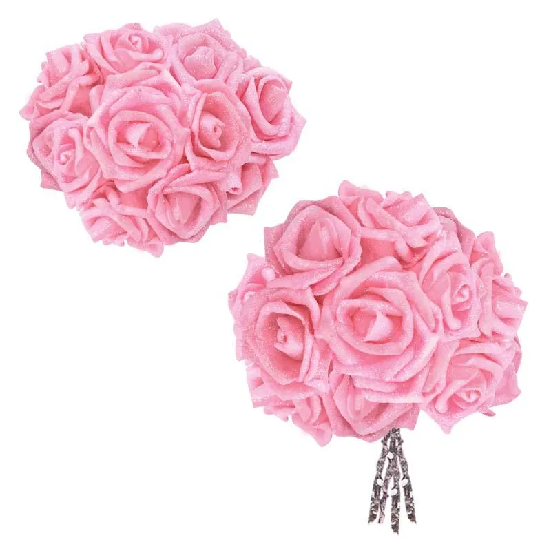 Dekorativa Blommor Kransar 10st Glitter Skum Rose Artificial Flower Bröllop Dekoration Party Bridal Bouquet Födelsedag Garland Tillbehör