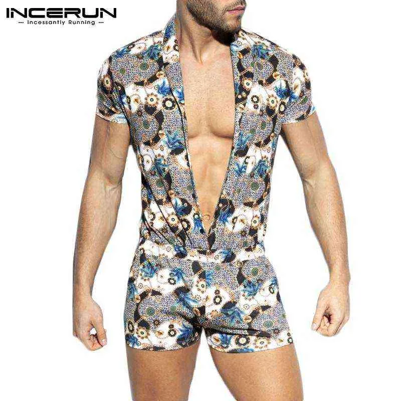 Monos estampados INCERUN para hombre, monos hawaianos de manga corta con cuello de pico de verano, ropa de calle 2021, monos informales de vacaciones para hombre S-3XL 7 H1206