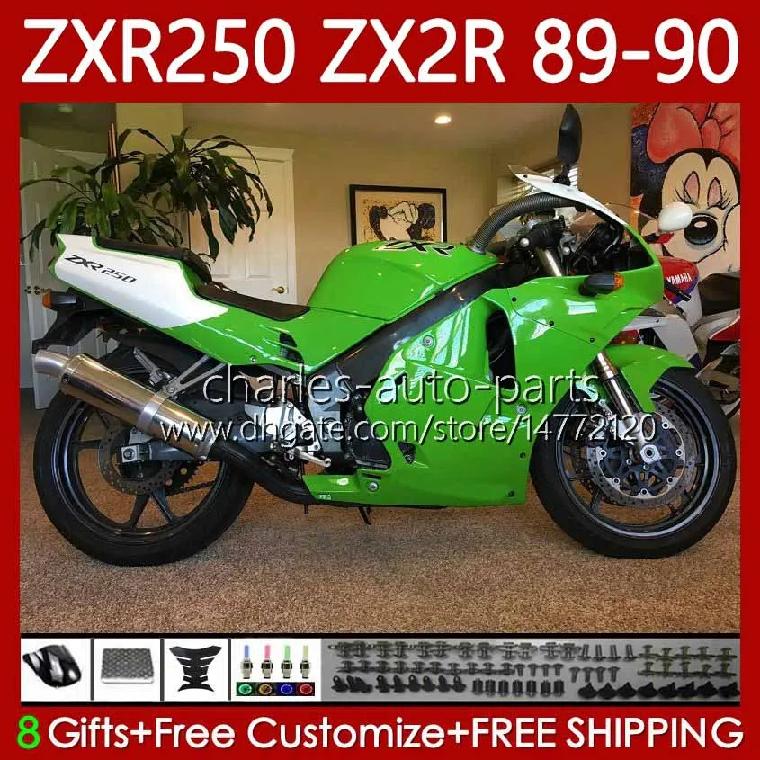 Corps de moto pour KAWASAKI NINJA ZX2R ZXR250 ZX 2R 2 R R250 ZXR 250 89-98 Carrosserie 84No.5 ZX2 R ZX-2R Blanc vert ZXR-250 89 90 ZX-R250 1989 1990 Kit complet de carénage