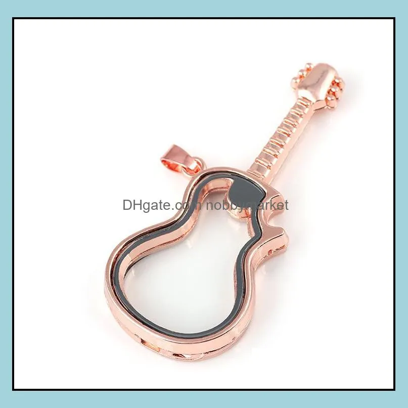 Fashion Music guitar Living Memory Magnetic locket 4 color floating Instrum Glass lockets pendant charms Fit necklace Jewelry