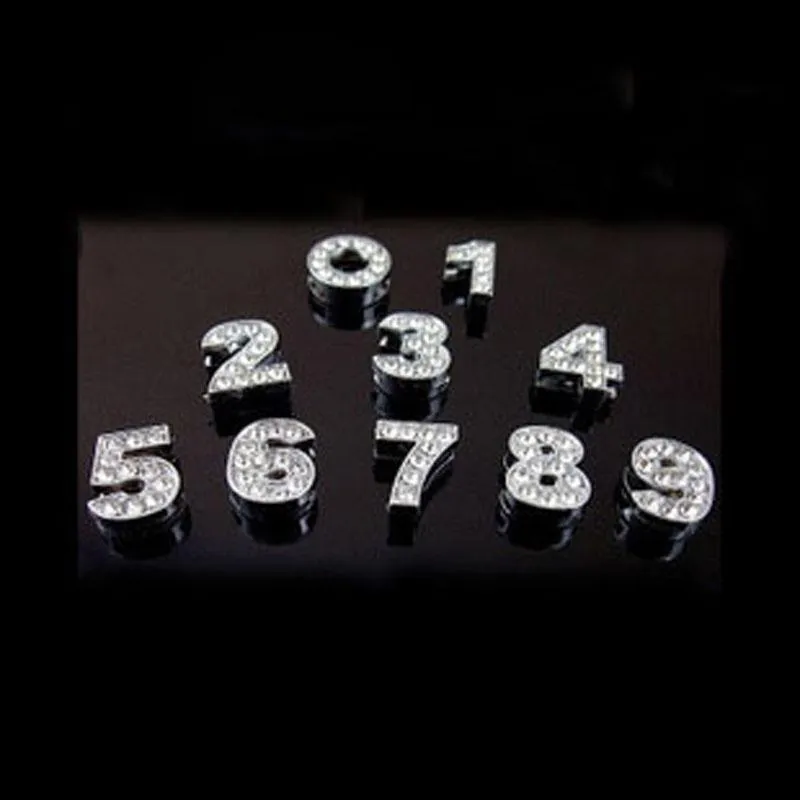 10mm 골든 풀 다이아몬드 숫자 라이센스 플레이트 열쇠 고리 편지 쥬얼리 발견 부품 디자이너 매력 디자이너 쥬얼리