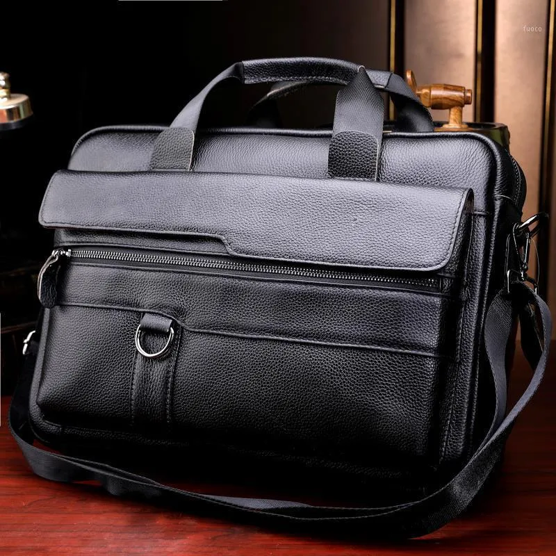 Briefcases Briefcase Men's Genuine Leather Bag Men Handbag Office For Laptop Bags Documents Computer 14 Inch