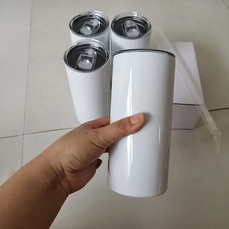 15oz Sublimação Skinny Tumbler Straight não cônico Double Wall DIY em branco Tumblers em branco Vácuo Transferência de calor de calor xícara de café com tampa