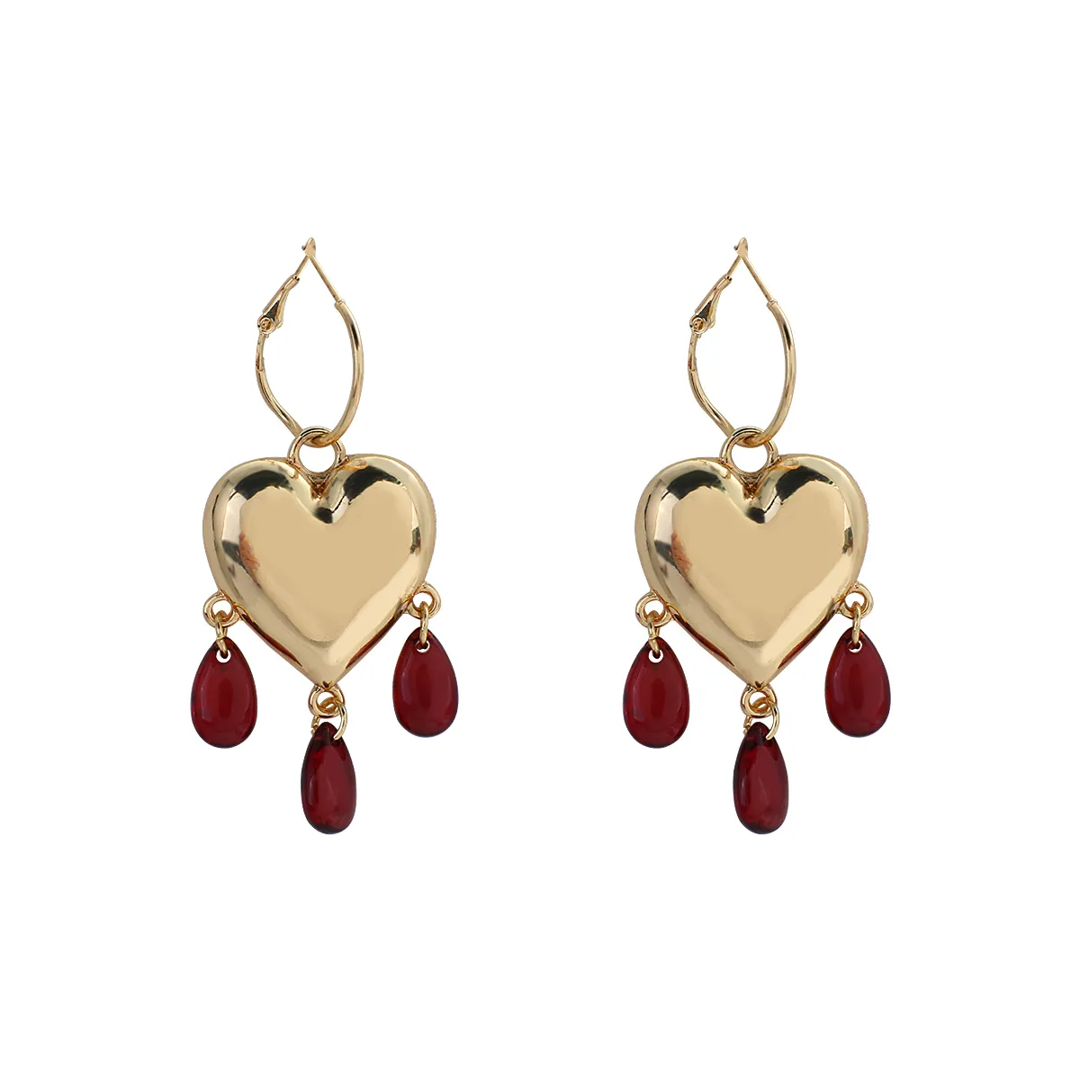 Corea 2021 orecchini a cuore d'amore color oro alla moda personalità vintage perline rosse acriliche orecchini pendenti gioielli da festa