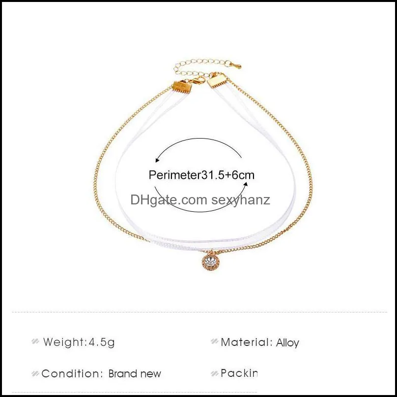 Korean Double Layer Circle Diamond Pendant Necklaces Women Mesh Short Dress Clavicle Chain Alloy Round Party Gift Necklace Jewelry