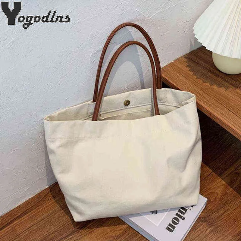 Sacos de compras coreanos grandes capacitação lona tote mulheres bolsas de ombro senhoras casuais algodão pano eco reutilizável shopper bag220307