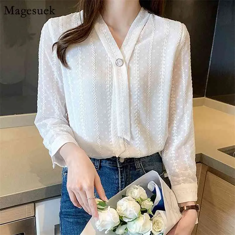 Весна белая блузка женщины с длинным рукавом офисные дамские топы блузки повседневная вышивка плюс размер свободная женская рубашка 13220 210512
