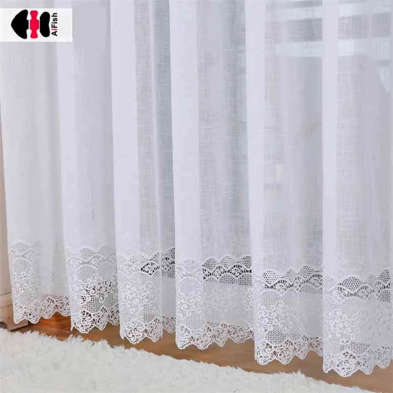 Luxury Jacquard White Curtain for Bedroom Hollow Lace Bottom Delicate Elegant French Window Drapes JS56C 210913