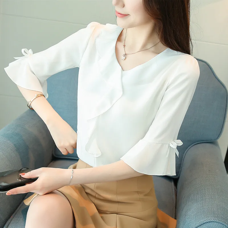 Dise o De Verano Mujer Gasa Blusa Campana Manga Roja Damas Oficina