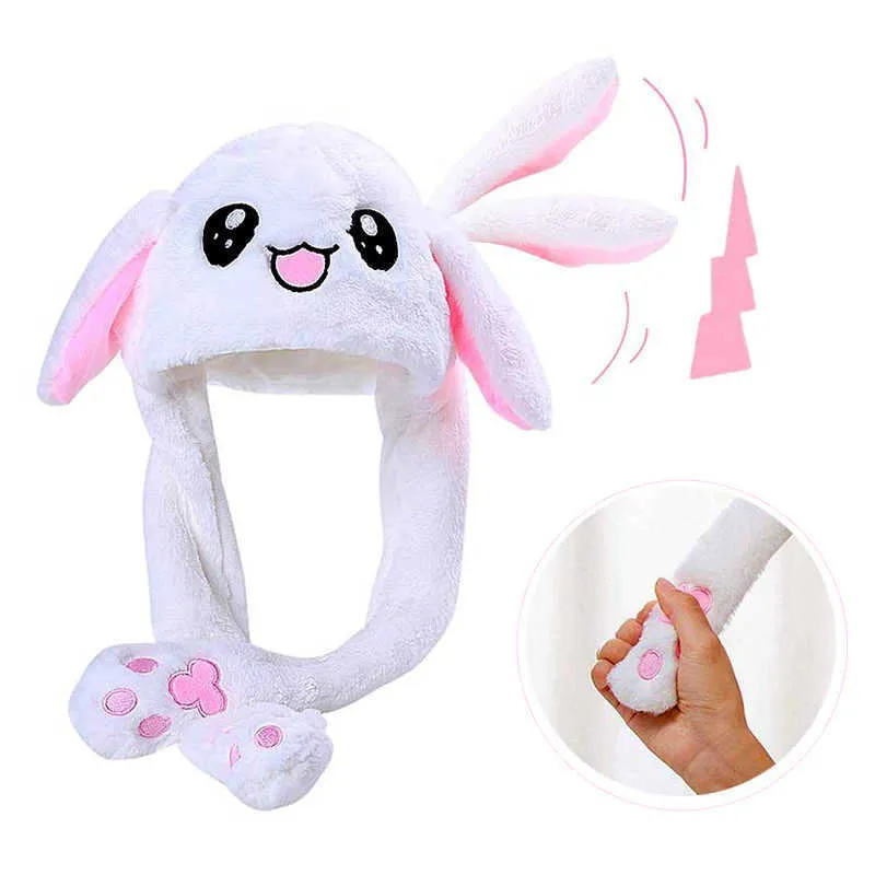 Cartoon Rabbit Women's Hat Beanie Winter Plush Moving Bunny Ears Shine Earflaps Movable Toy for Women Child Girls