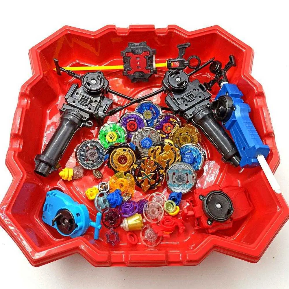 2020 Klar Stock 12st Beyblade Burst + 6PCS Launcher + 2PCS Handle Bar + 1PCS Röd Beystadium Spinning Top AS Barn X0528