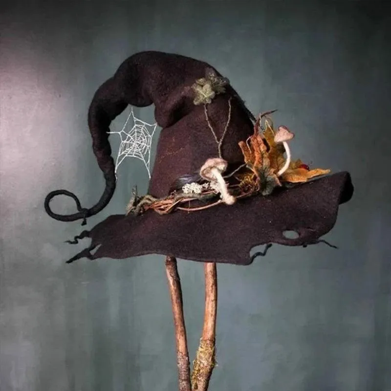 Festa chapéus 2021 moderno chapéu de bruxa halloween decoração fantasia cosplay adereços apontou natal lã sentida