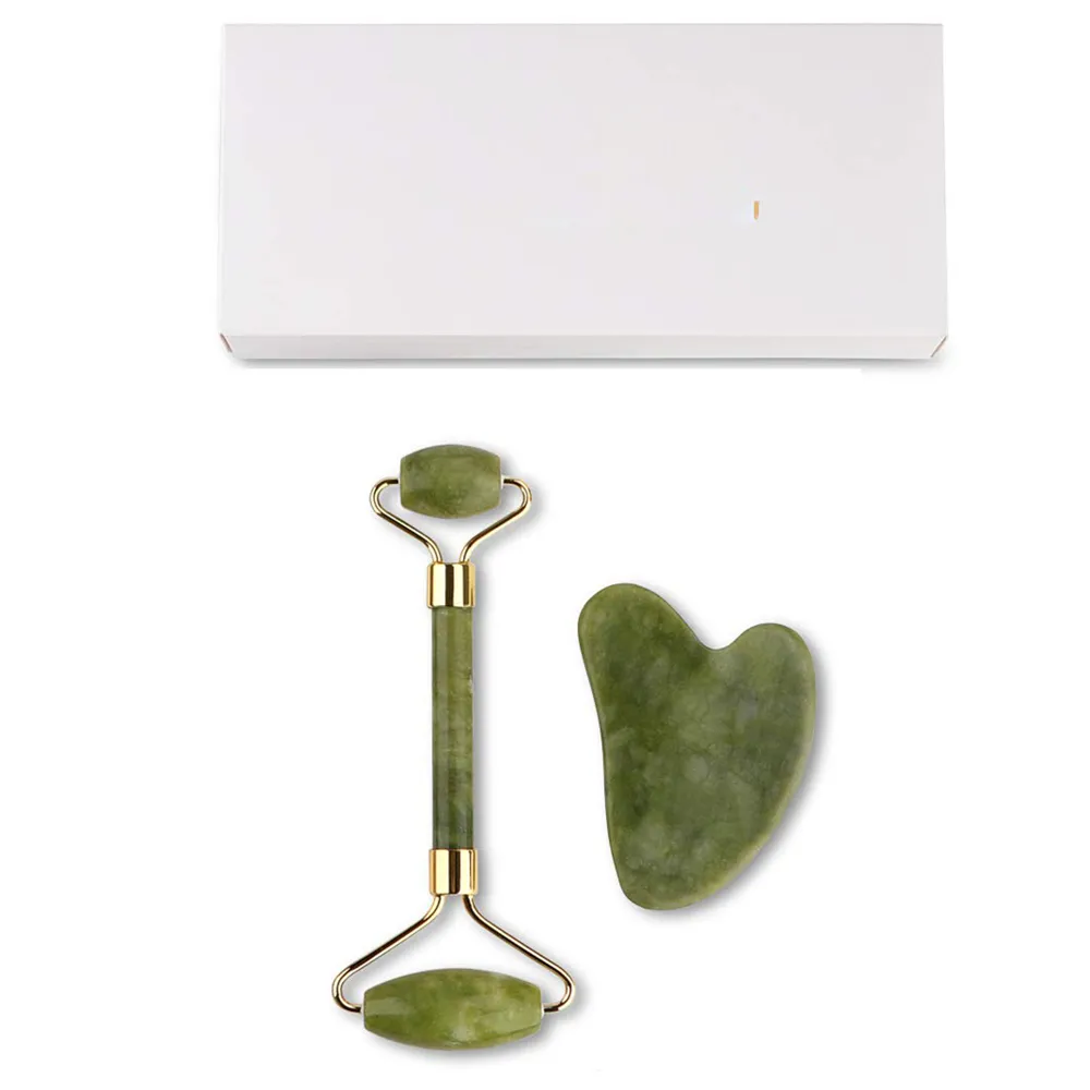 Logo privato rullo di giada gua sha set stone massaggiatore guasha massaggio per dimagrire sollevamento della pelle donne di bellezza JDK001