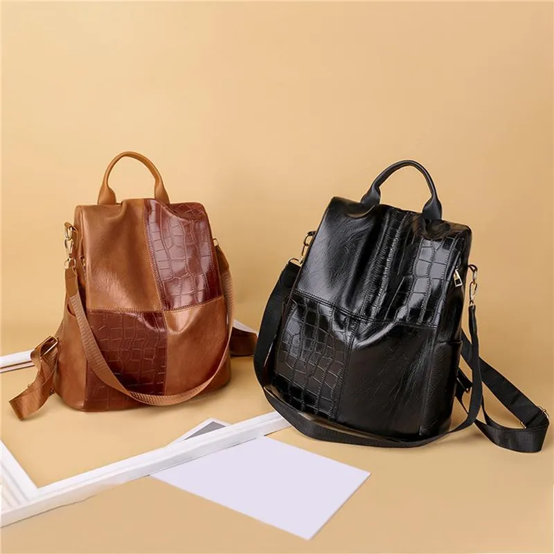 Ladies Trendy Backpacks PU Leather Women Travel Outdoor Backpack Large Capacity Anti-theft School Big Retro Casual Bags Style