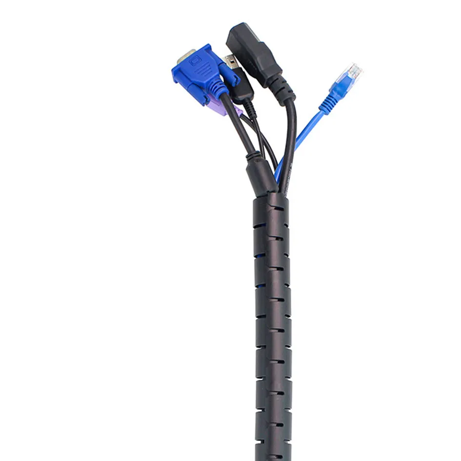 GTIWUNG Universal Spiral Cable Sleeve - 8mm Diameter, 12m Long Black, For Organizing TV, PC, USB Wires & Protecting Cables