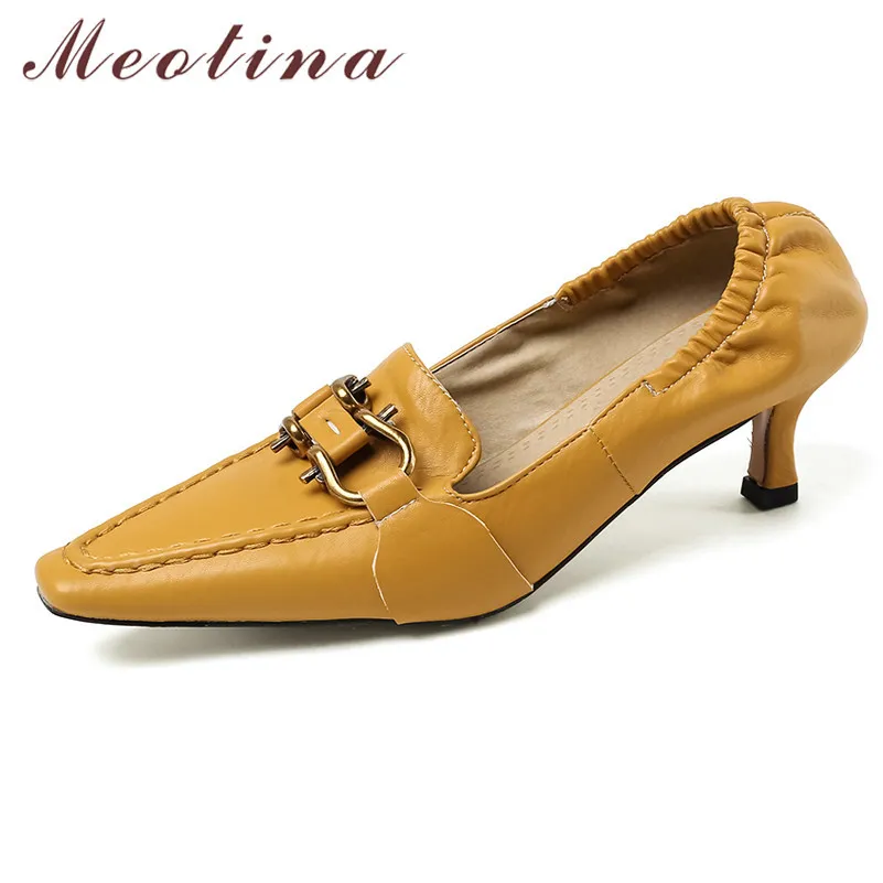 Meotina High Heel Women Shoes Pekade Toe Pumps Metal Dekoration Stiletto Heels Skor Fashion Dress Footwear Kvinna Vår 45 210520