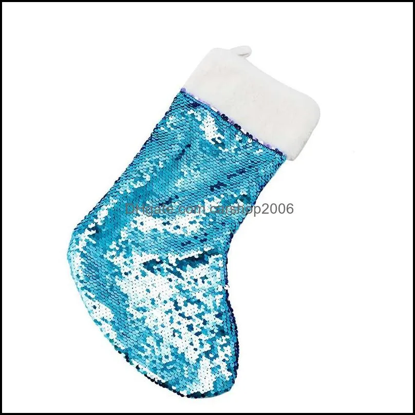 Christmas Decoration Reversible Sequin Stocking Pendant Hang Accessories Candy Bag Gifts Bag Party Supplies HWB10175