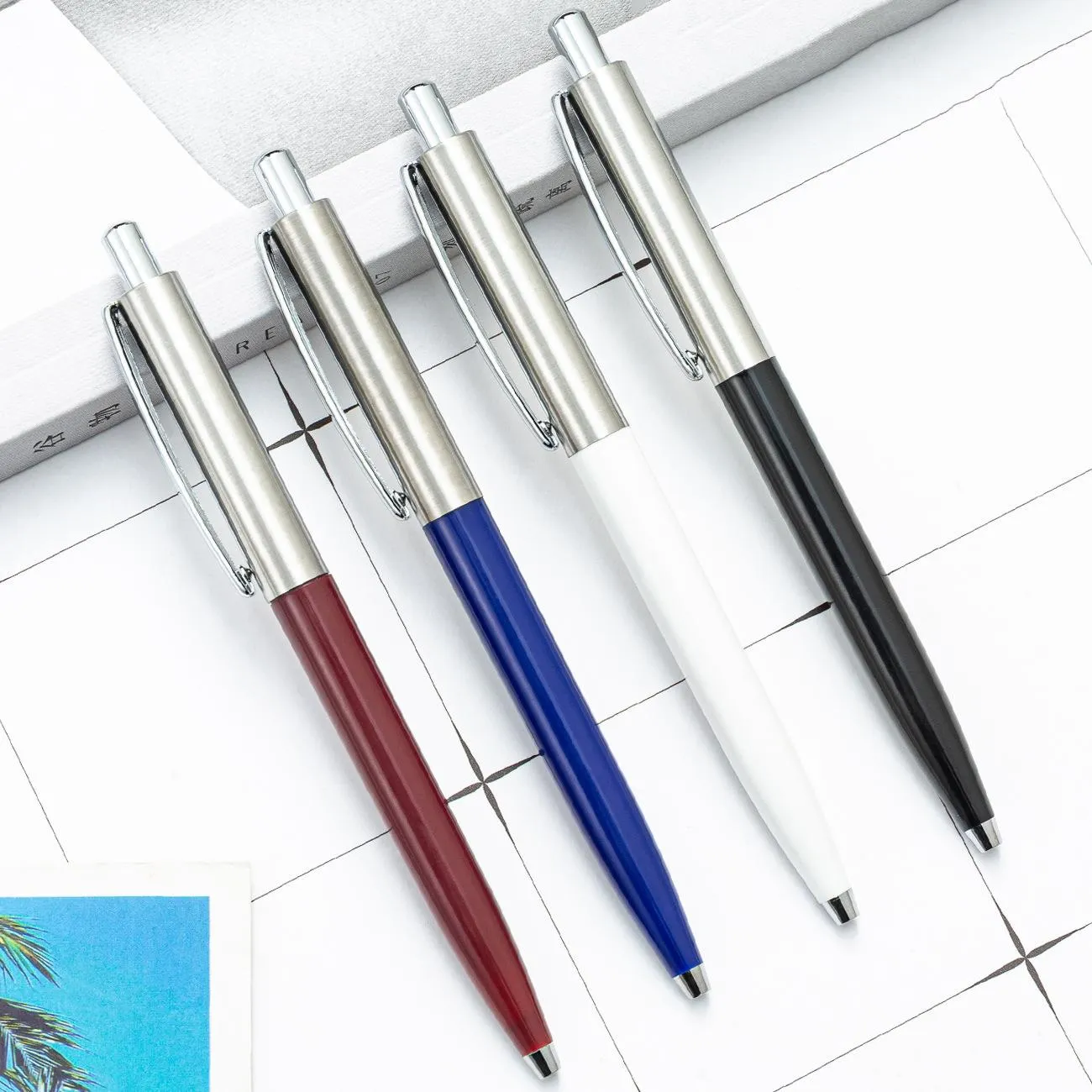 Press A Ball-point Pen New Supply Multicolor Aluminum Rod Stationery For School Students Write Examination Office Business Advertising Integral Purchase Gift Pens