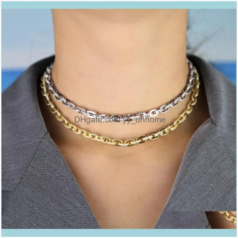 Multi Layer 32+10cm Short Choker Chain Iced Out Bling Sparking Cz Paved Open Curb Link Necklace Women Hip Hop Jewelry Chokers