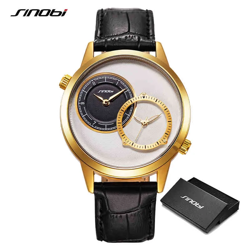 Sinobi Luxury Mäns Gyllene Klockor Kreativ rörelse Klocka Metall Analog Läderrem Mäns Sport Klocka Relogio Masculino Reloj X0524