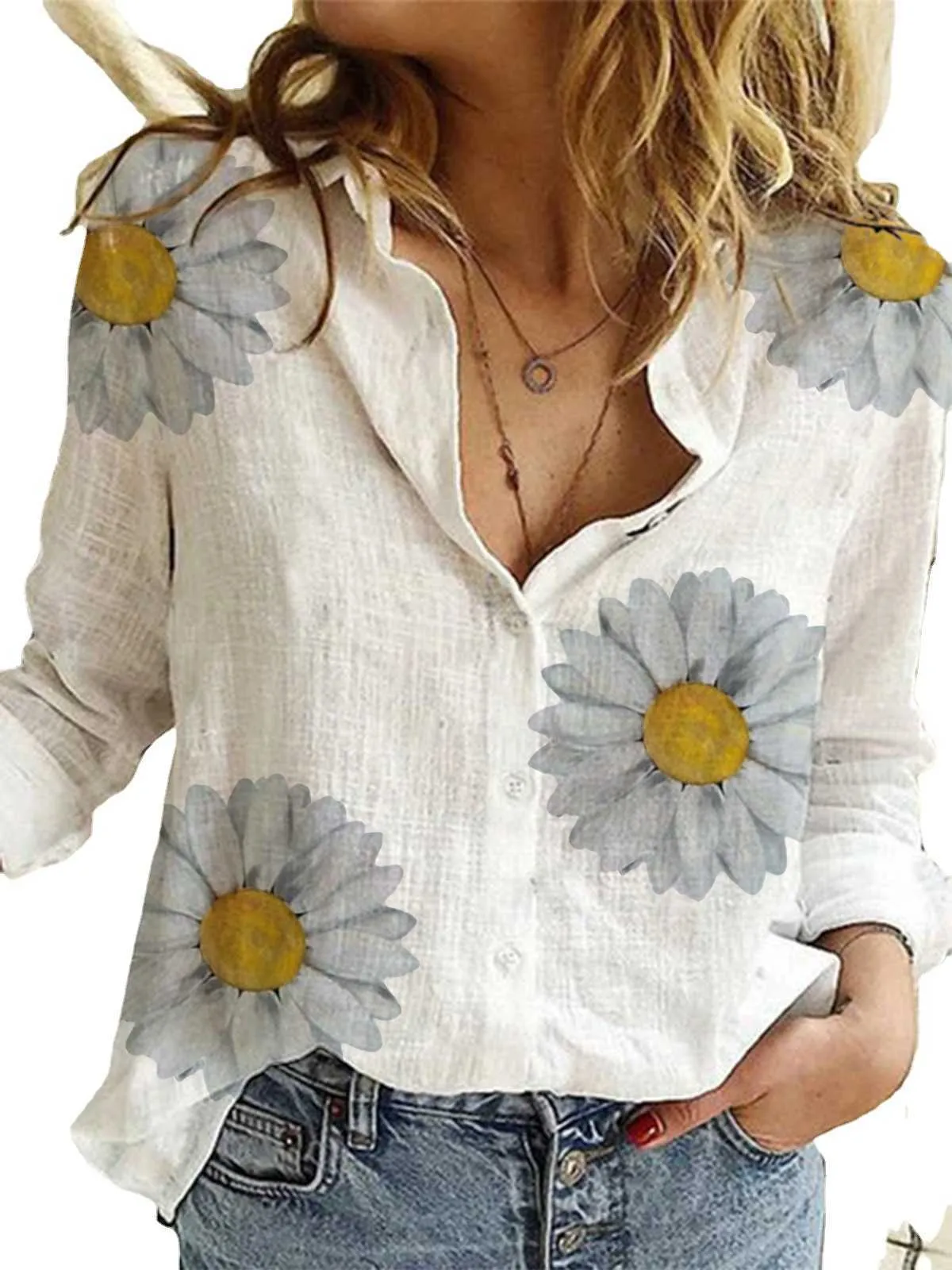 Camicia Donna Cotone E Lino - Maniche Lunghe, Girocollo, Taglio Loose - Foto 9