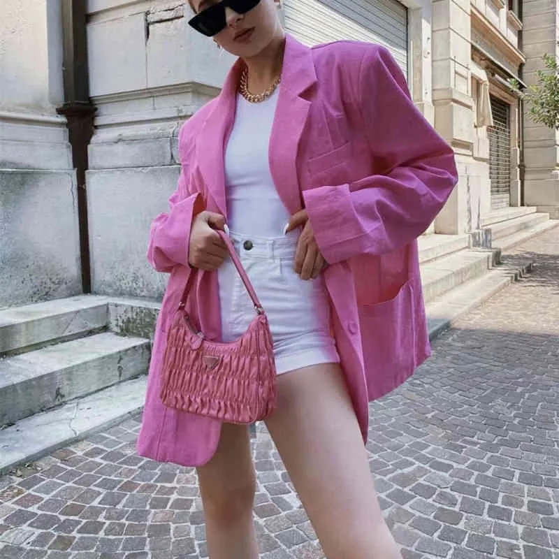 カジュアルな女性のピンクの特大の綿のジャケット春のファッションレディース柔らかい緩いゆるい緩い女性甘いクールな街路コート210515