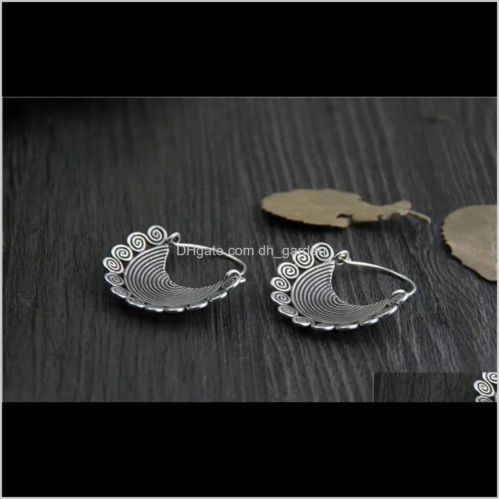 Pure Silver Ethnic Thai Hand Made 925 Sterling Silver Dangle Drop Earrings Vintage Matt Retro Craft Woman Jewelry