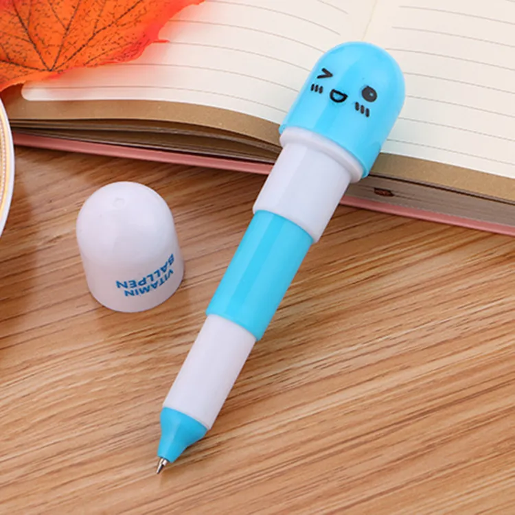 Cute pill pen cartoon expression telescopic Kindergarten small gift capsule creative stationery ball wholesale