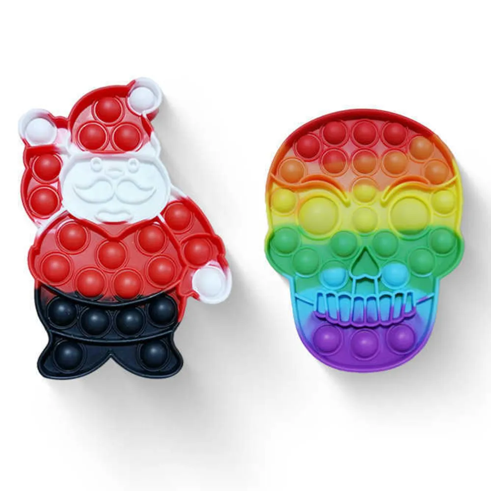 Sensory Fidget Zabawki Santa Claus Rainbow Skull Christmas Halloween Seria Children Mądrości Bubble Toy Party Press Push Puzzle Decoration G78113S