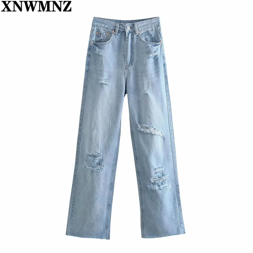 90 mulheres moda corpo completo jeans fêmea feminino alta-cintura rasgado jeans bolsos botão zip mosca sem costura hems denim calças senhora 210520