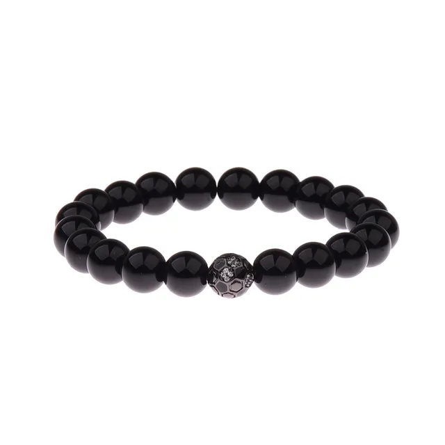 German Fashion Casual Bracelet Natural Bright Black Stone Beads Beaded Gold Color Football Shape Zircon Decorative Bracelet