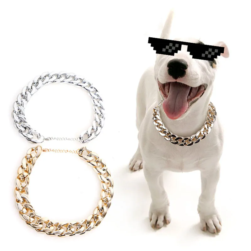 Fashion Dogs Golden Chain Flars Outdoor Street Cllar Pet Pug Teddy Corgi Puppy Supplies Akcesoria237b