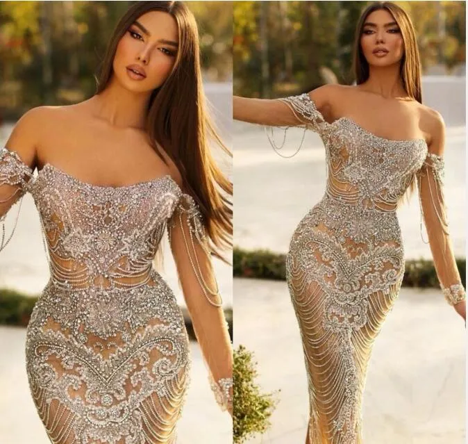Sukienka wieczorowa sukienka Yousef Aljasmi Scoop Neck Silver Tassel Half Sleeve Murad Myriam Fares Sheath Kim Kardashian Kylie Jenner
